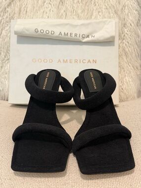 Good American Black Padded Double-Strap Heeled Sandal Size 13 NIB